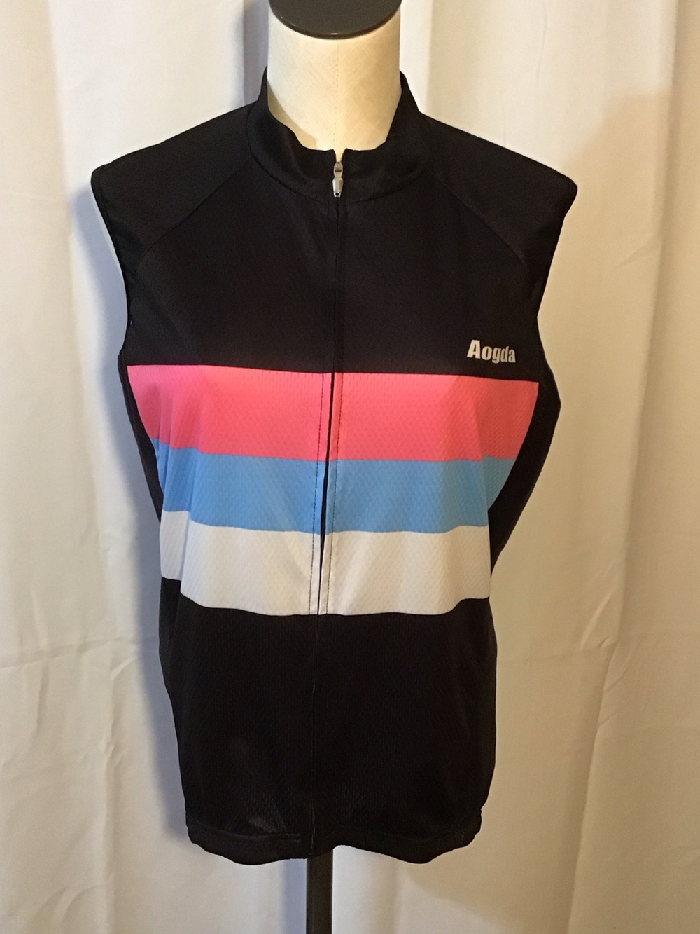 Women's Sleeveless Cycling Tank Top - Black with Pink/Blue/White Stripes